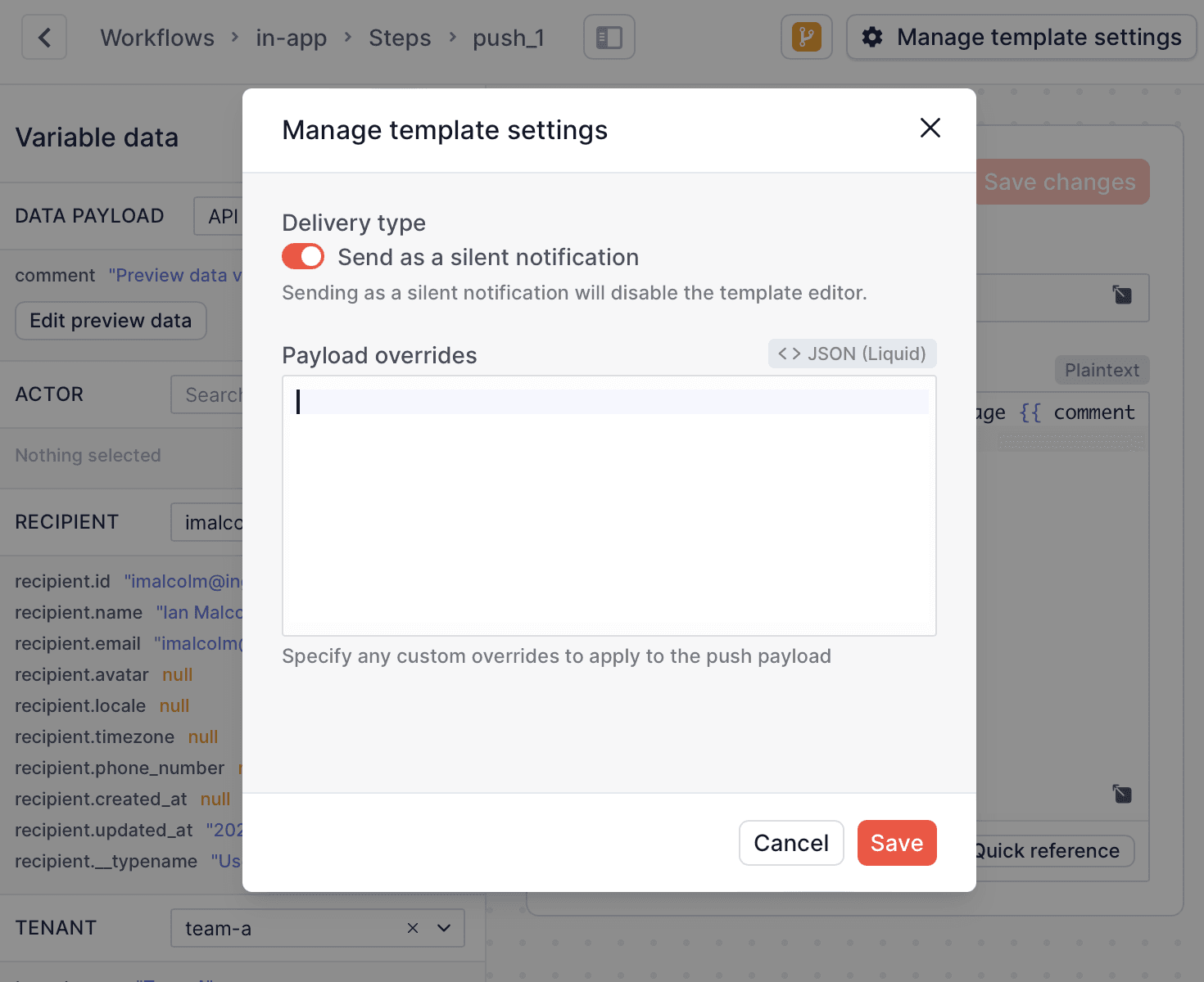 Message template settings